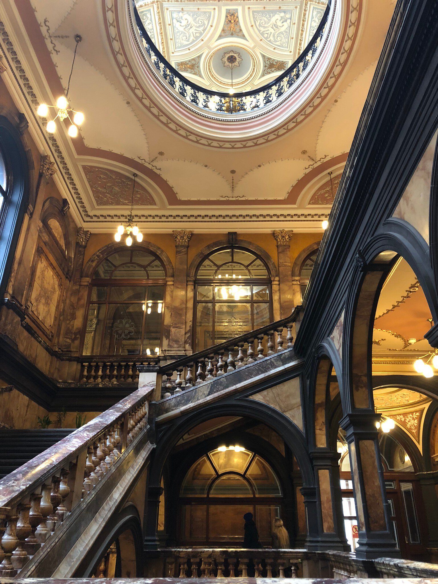 View of stairwell and stunning architecture of the Glasgow city chambers in Glasgow Scotland on the 15th of September 2018, License Type: media, Download Time: 2025-08-07T15:22:44.000Z, User: katelyn.perry_lonelyplanet, Editorial: true, purchase_order: 65050 - Digital Destinations and Articles, job: wip, client: wip, other: Katelyn Perry
