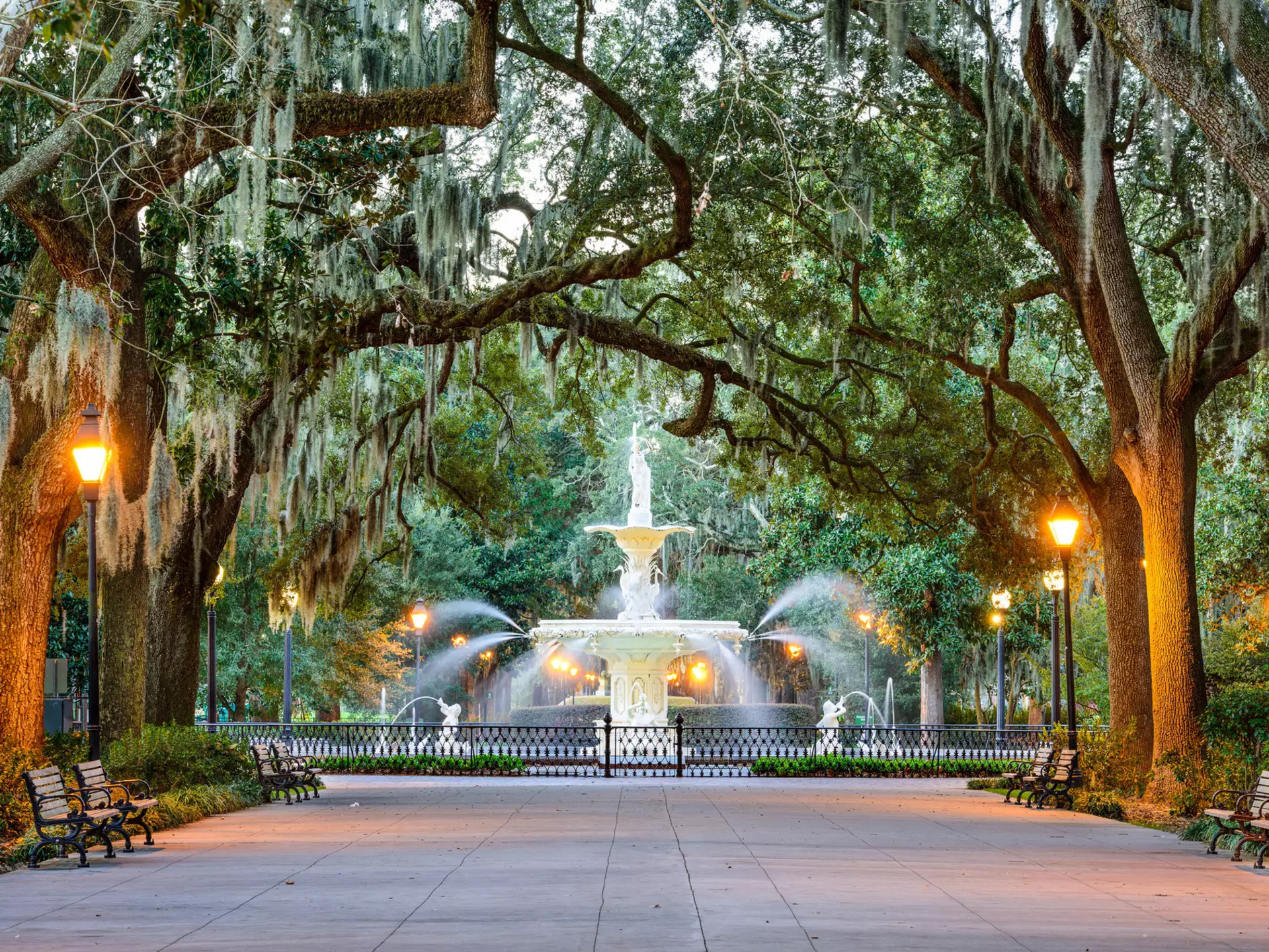 Savannah, Georgia, USA at Forsyth Park Fountain.