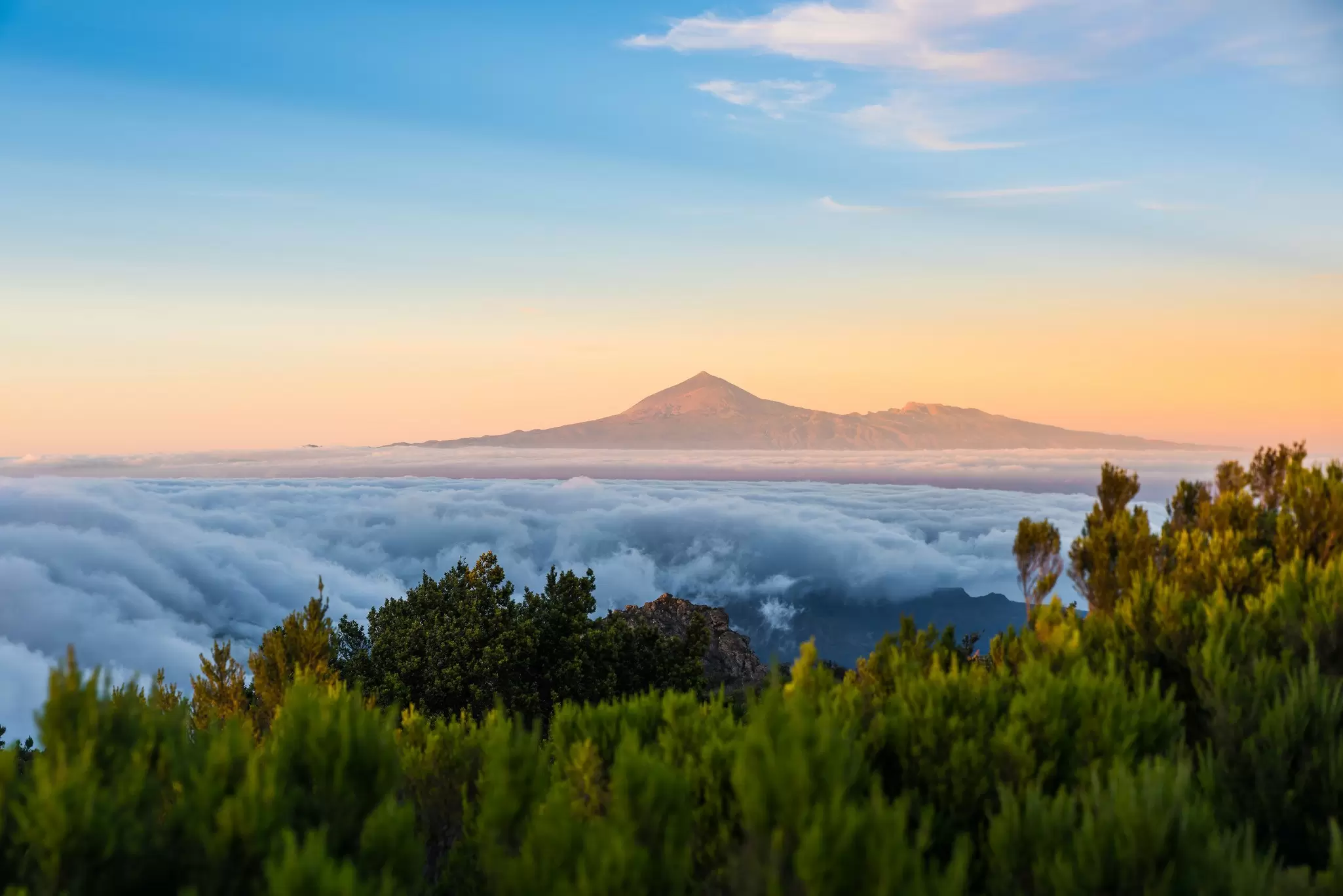 Mist swirls in front of Mt Teide in Tenerife, Canary Islands.