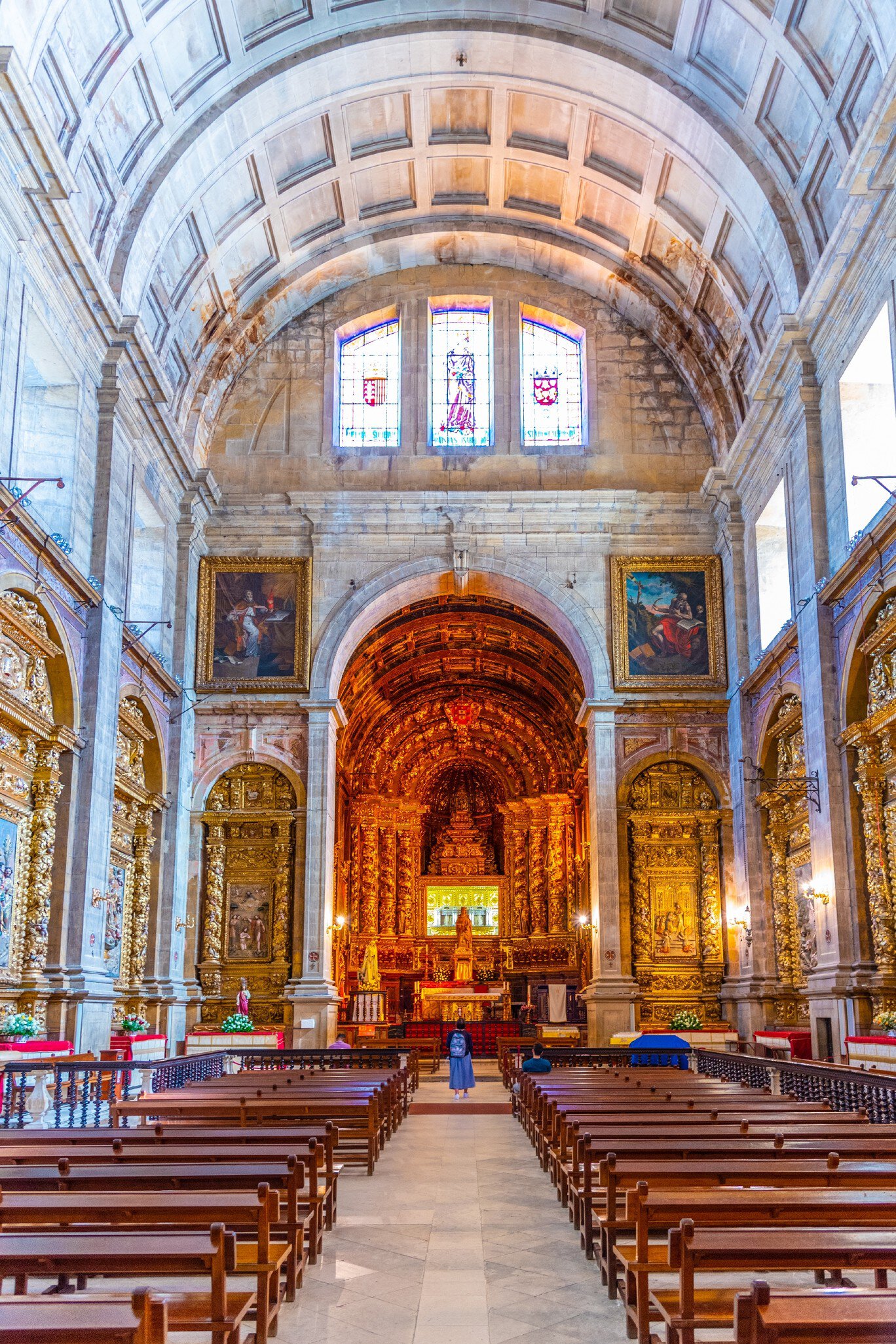 View down the nave of the Mosteiro de Santa Clara-a-Nova in Coimbra, Portugal