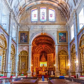 View down the nave of the Mosteiro de Santa Clara-a-Nova in Coimbra, Portugal