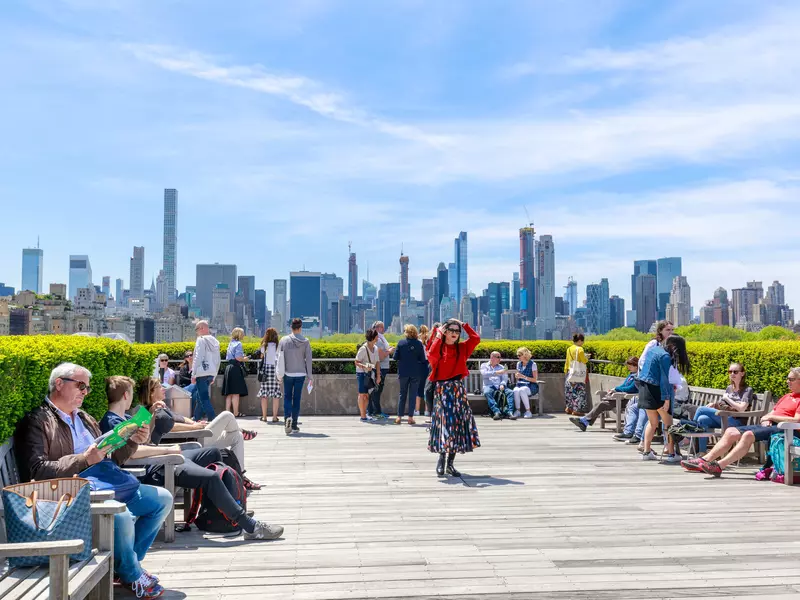 New York, United States: People enjoying view at the rooftop of the Metropolitan museum of art.