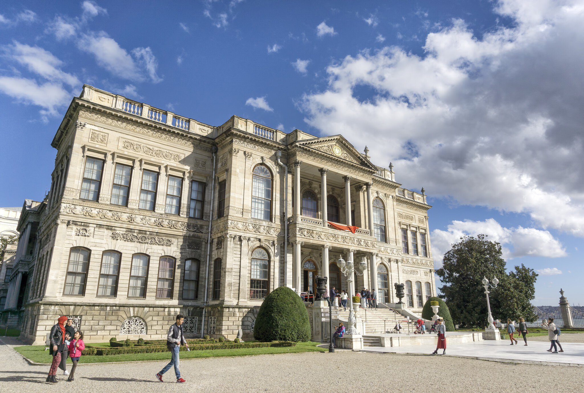 ISTANBUL, TURKEY, OCTOBER 28, 2015: Exterior shot of Dolmabahce Palace Selamlik Building. The Palace served as the main administrative center of the Ottoman Empire from 1856 to 1922.