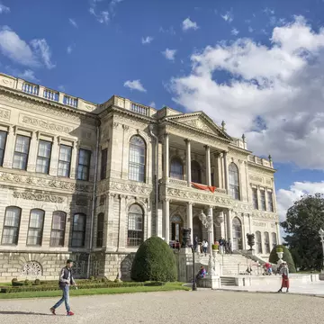 ISTANBUL, TURKEY, OCTOBER 28, 2015: Exterior shot of Dolmabahce Palace Selamlik Building. The Palace served as the main administrative center of the Ottoman Empire from 1856 to 1922.