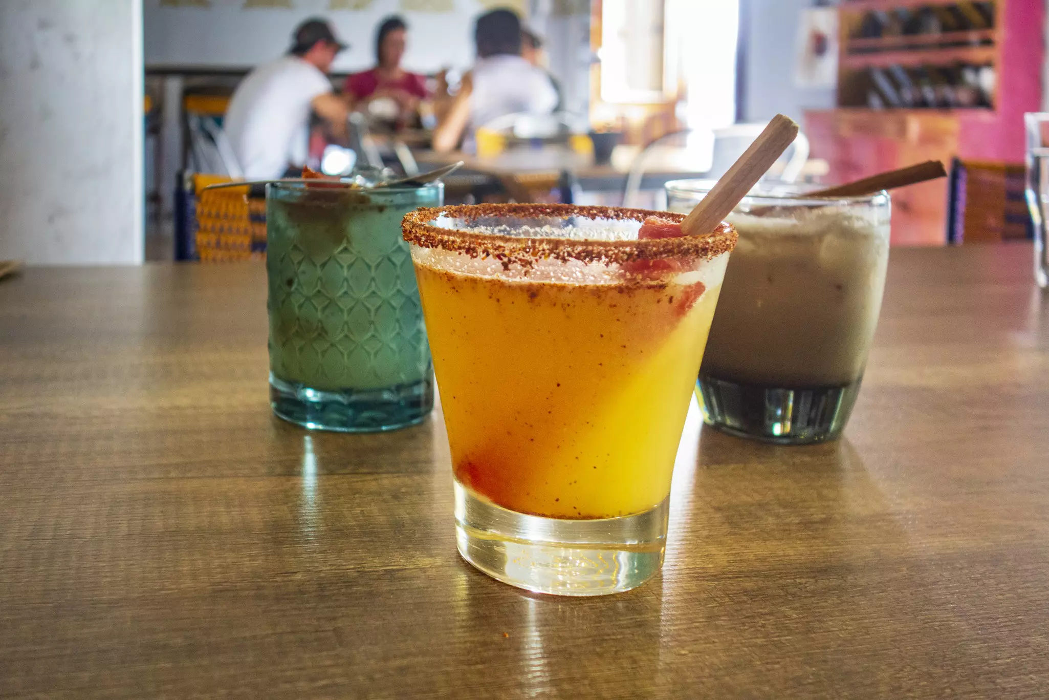 OAXACA, MEXICO - JANUARY 02: Mezcal cocktails at the Mezcalina bar restaurant in Oaxaca, Mexico.