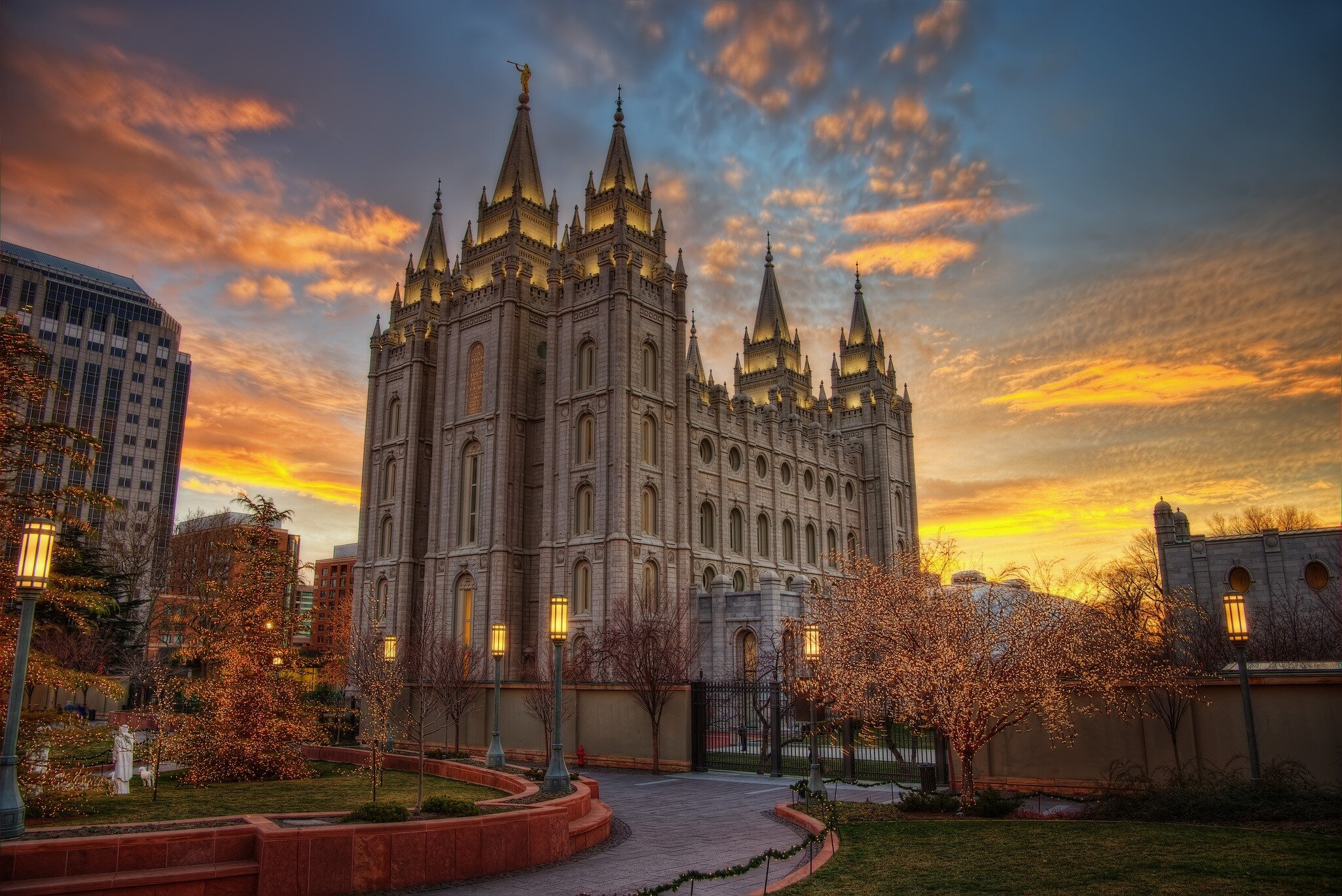 Temple Square dominates the downtown neighborhood of Salt Lake City