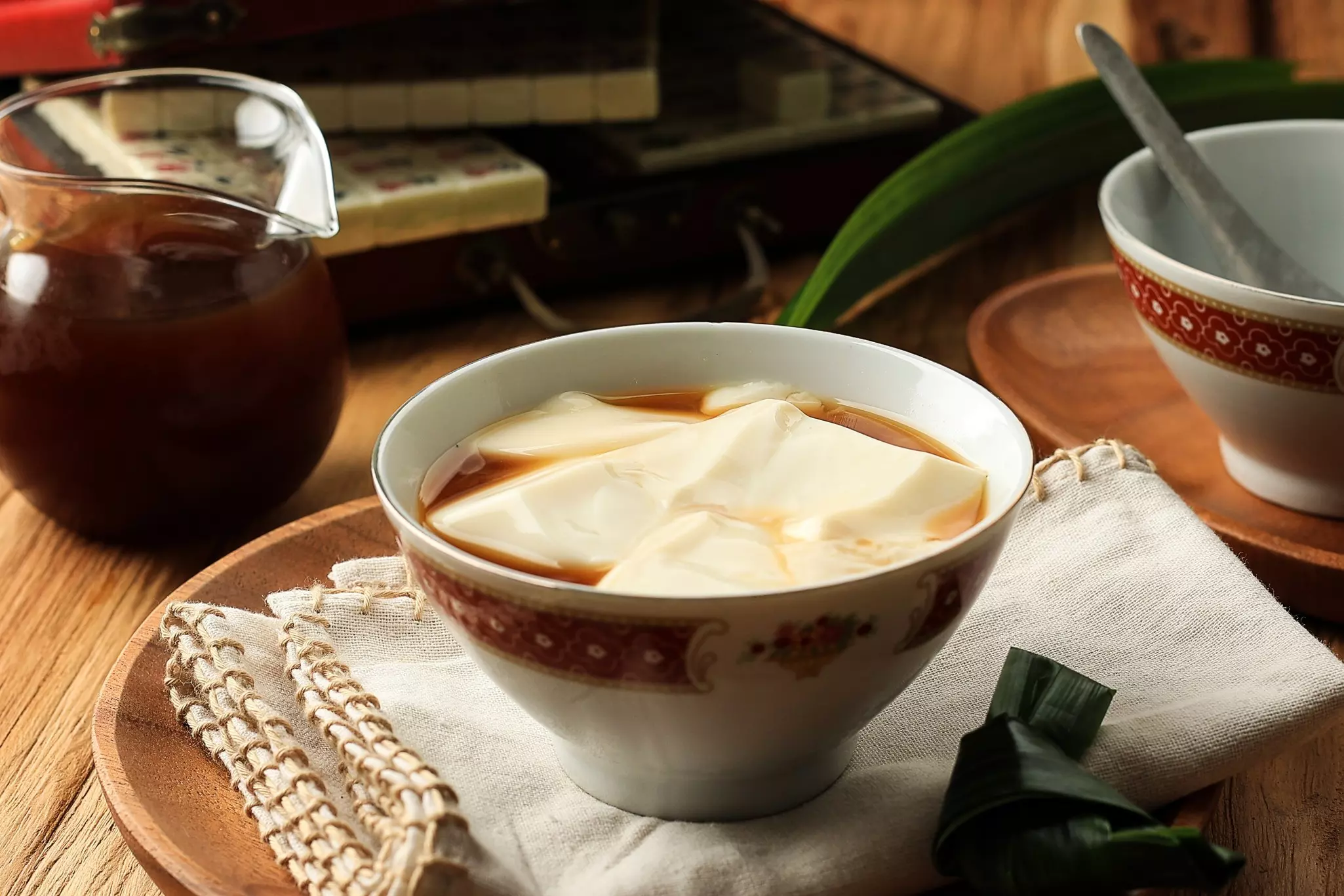Douhua Tahwa, Taiwanese Tofu Dessert Pudding or Soybean Soya Pudding with Ginger and Palm Sugar Syrup.