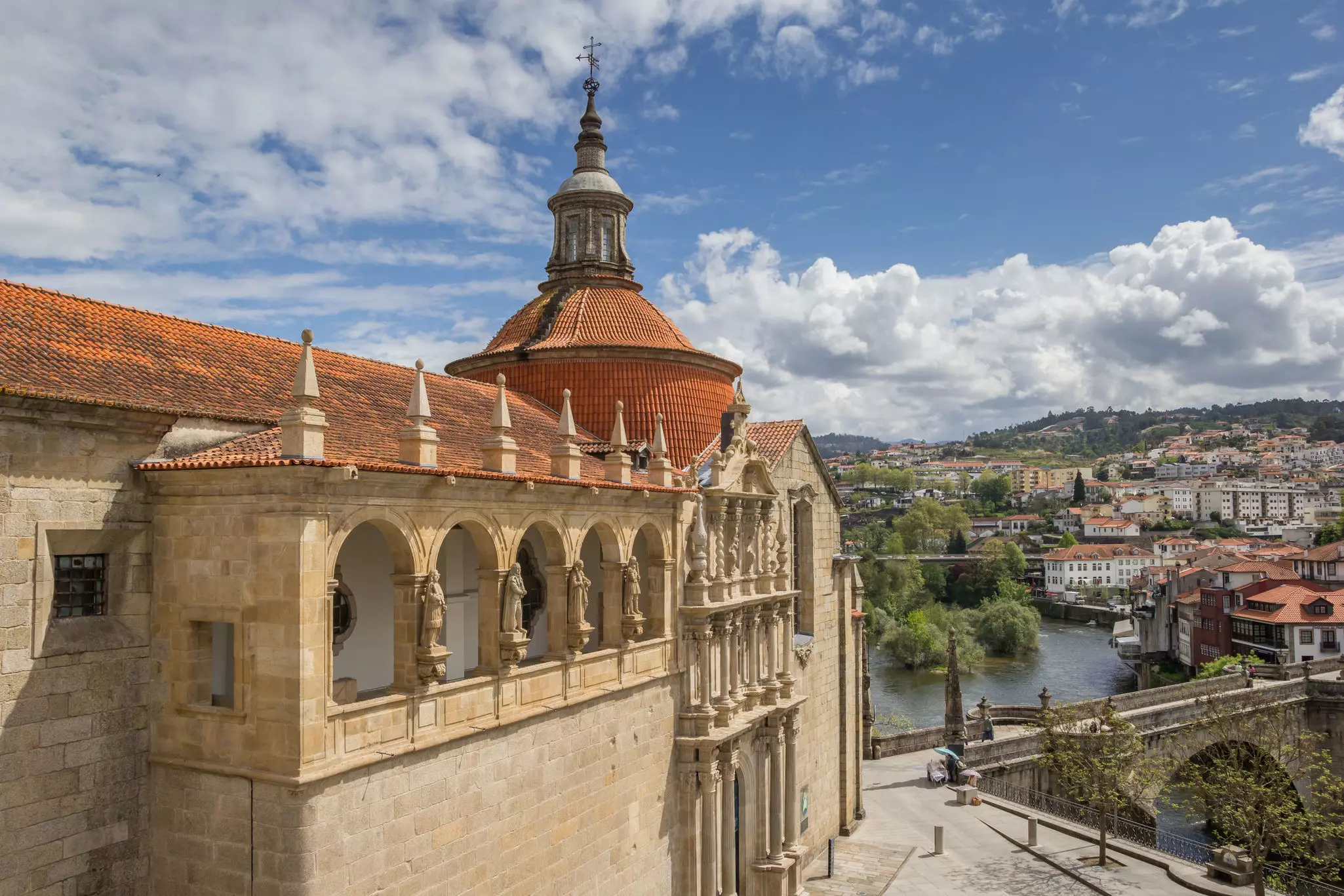 Amarante, Portugal: Church and roman bridge in historical town Amarante, Portugal