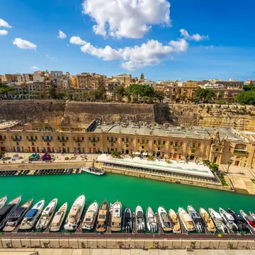 An aerial panoramic view of the Valletta cityscape. Old Town Tourist/Shutterstock