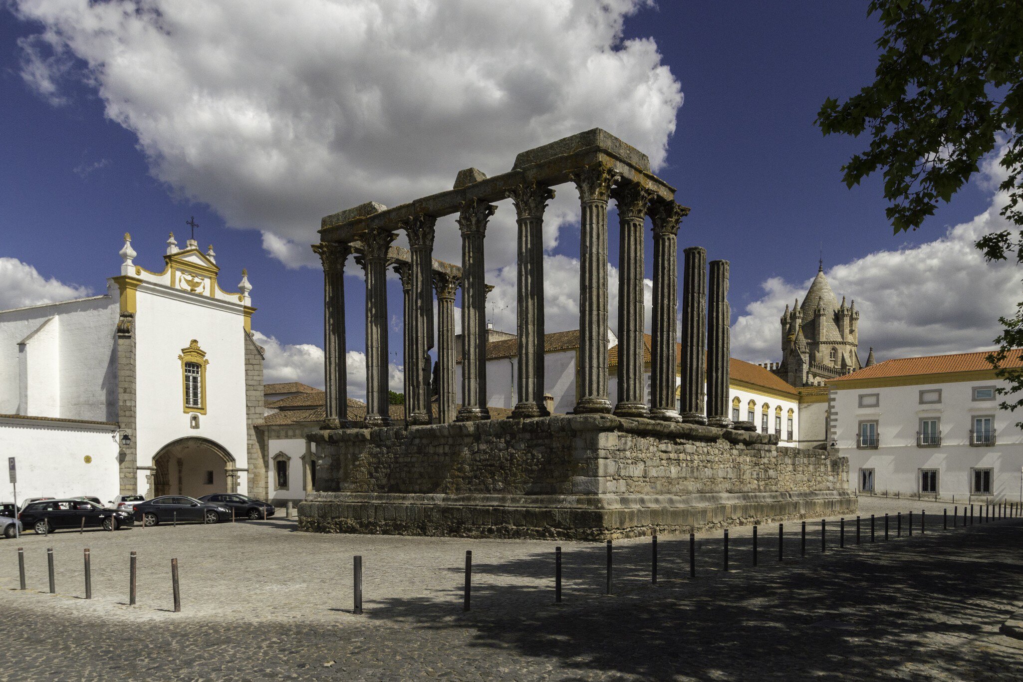 View of the Templo Romano in Évora, Portugal.