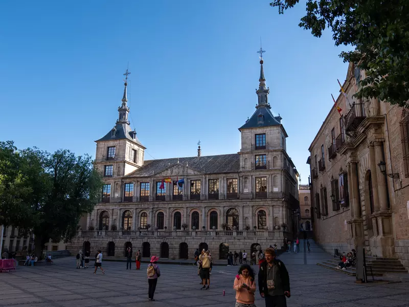 Toledo's City Hall is built in a mix of styles, including Renaissance and Baroque elements.