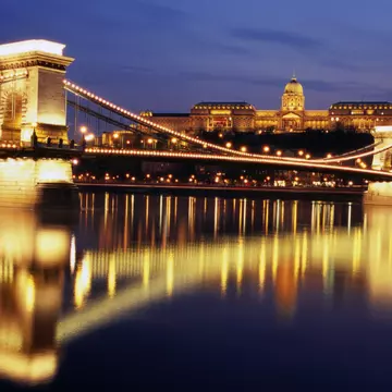 Szechenyi Bridge and Castle Hill at twilight.