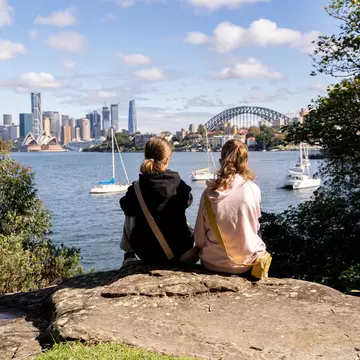 Children admiring the view of the Opera House from Cremorne Point in Sydney. Julia Gomina/Getty Images