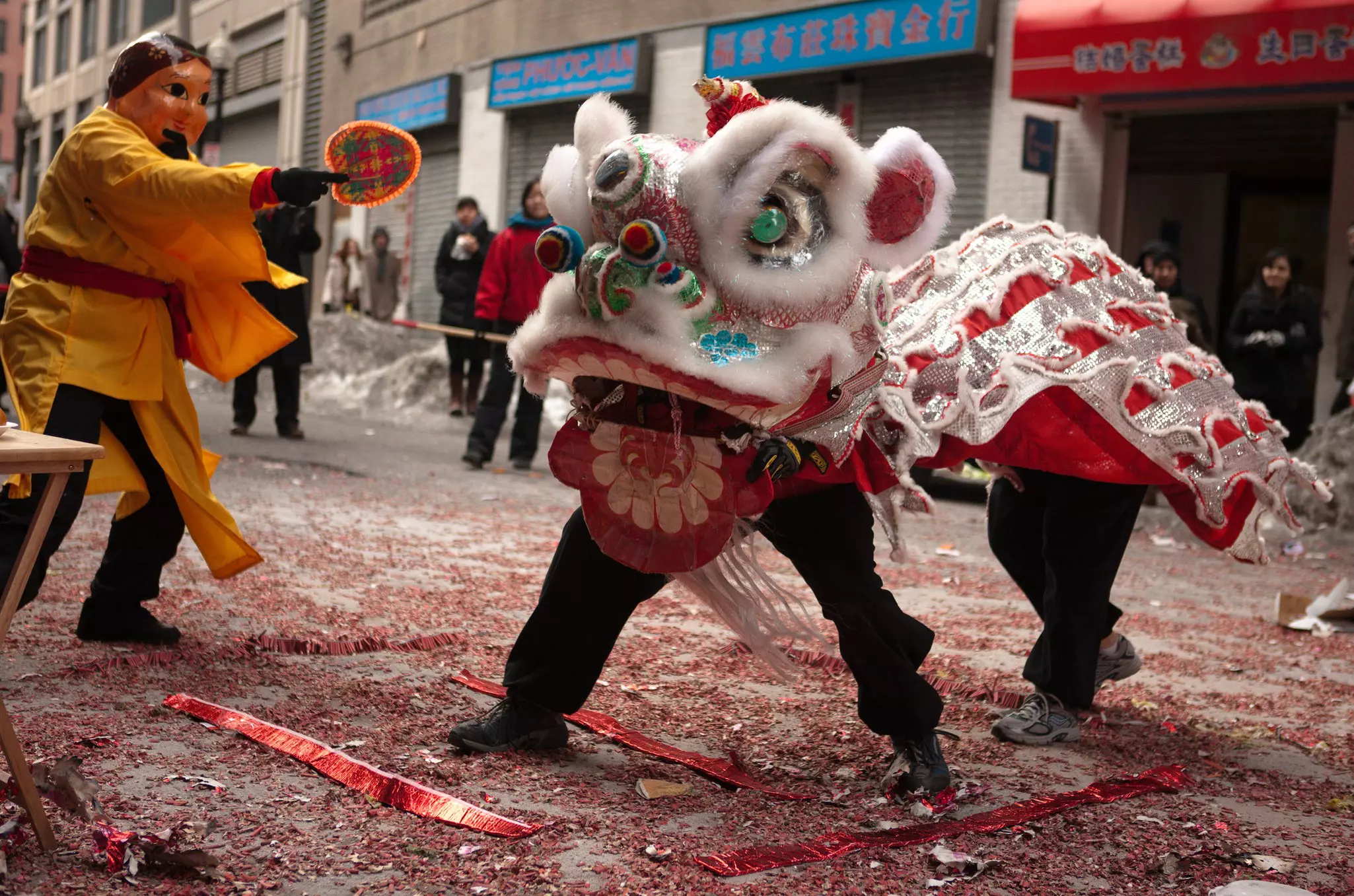 Traditional lion dances are a staple of Lunar New Year celebrations in Boston and other cities. rlarue/Getty Images