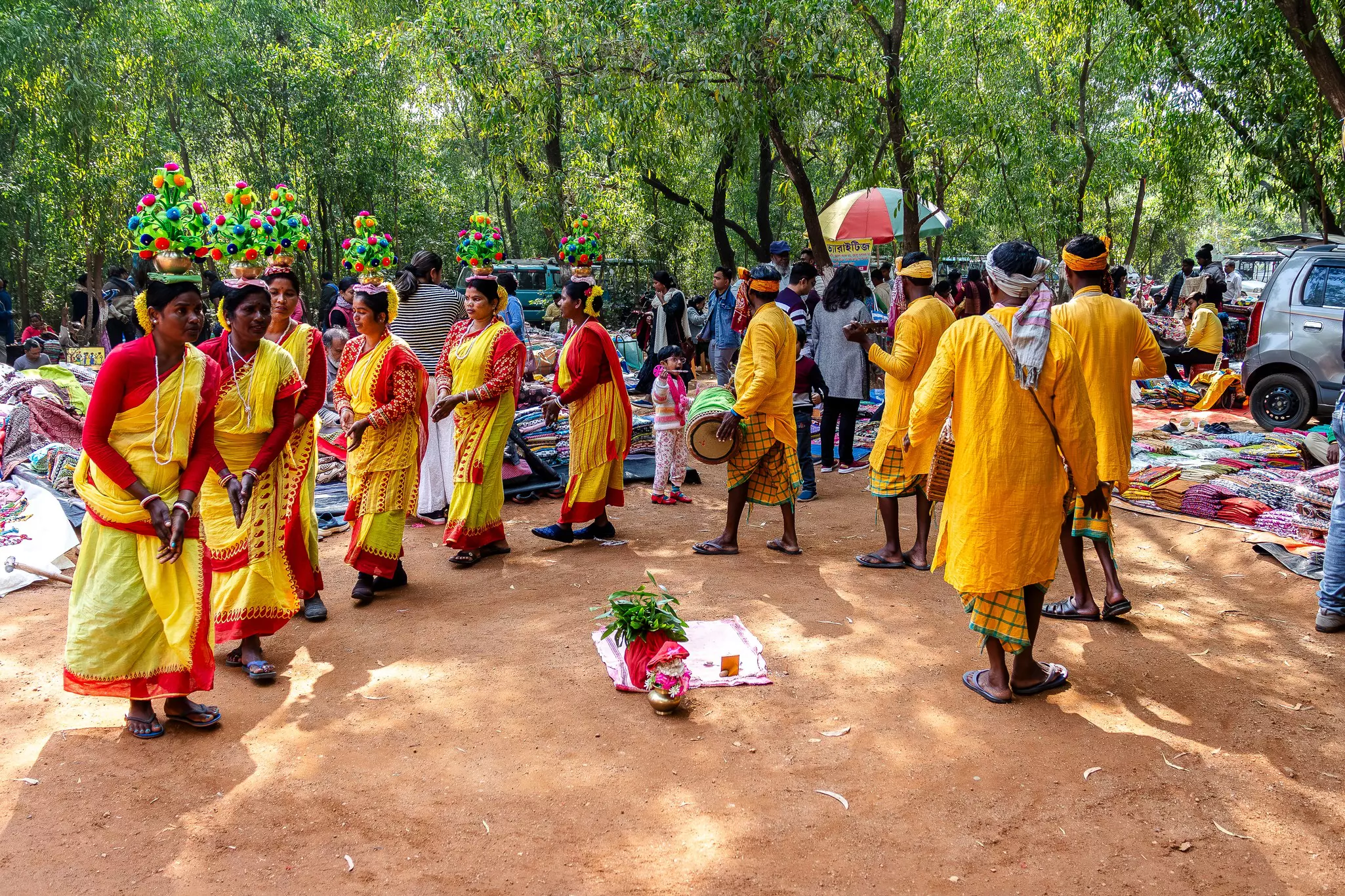 Dancers perform at an open-air market in Shantiniketan, India.