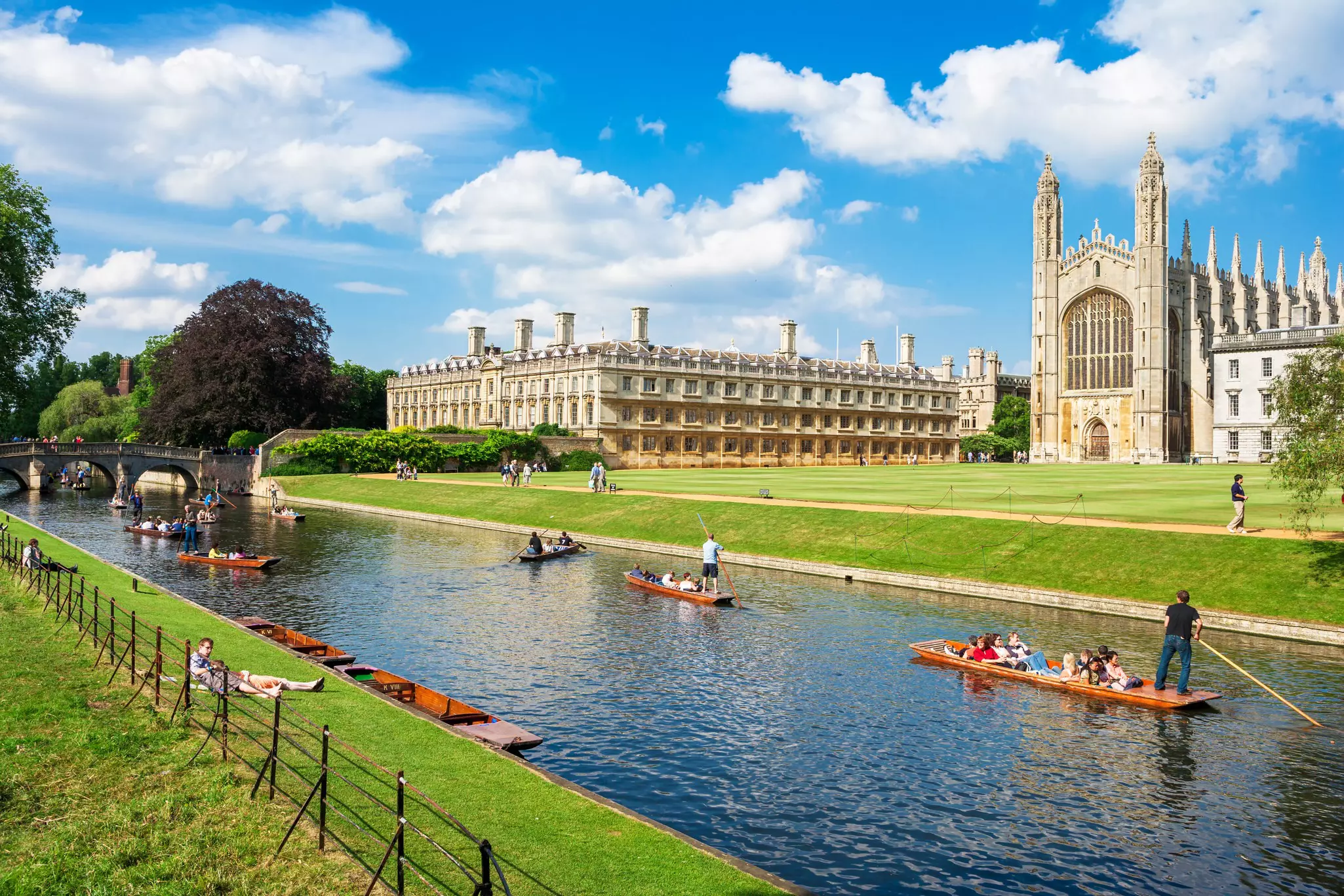 Punters on the River Cam near Kings College in the city of Cambridge, England.