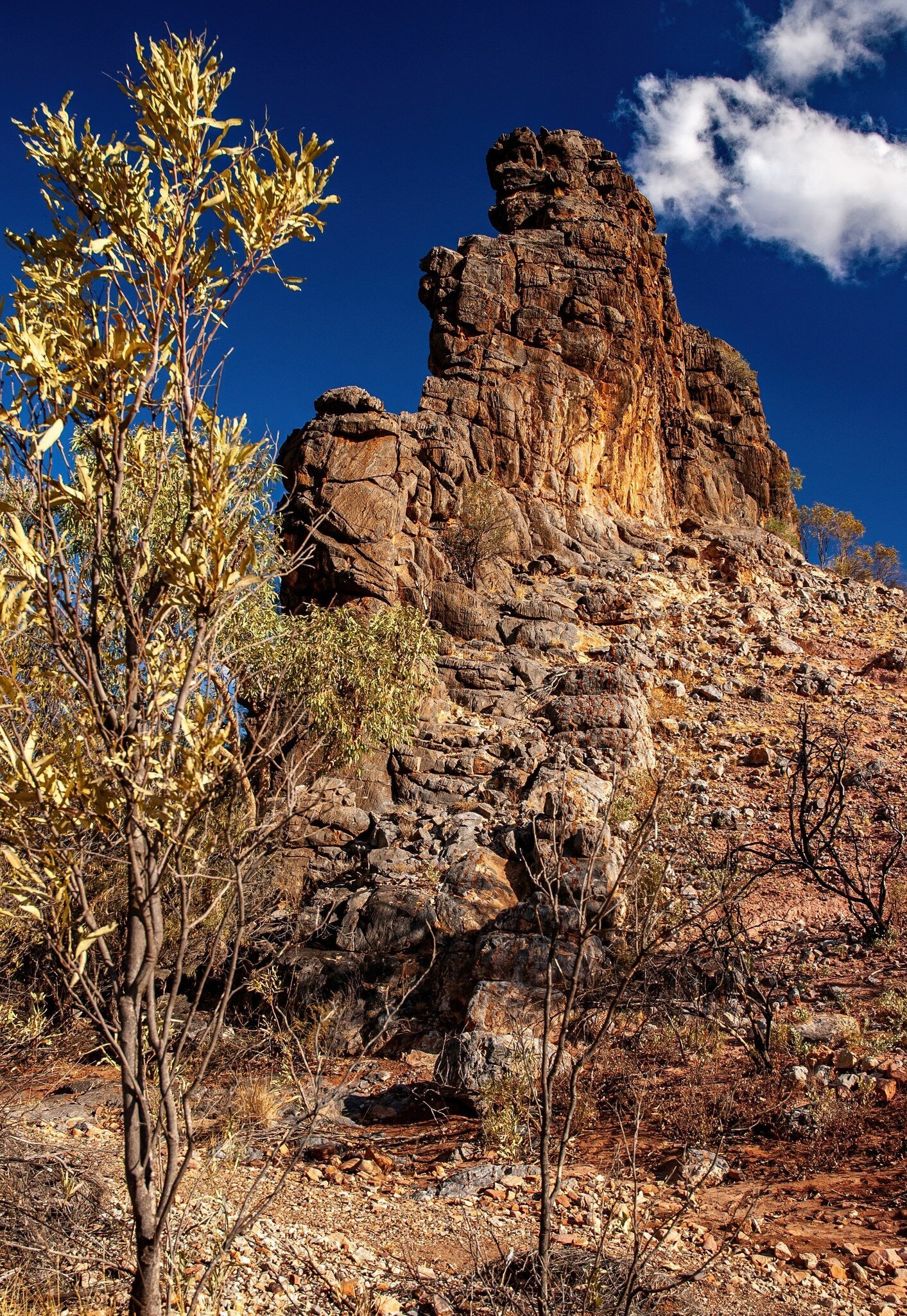 Corroboree Rock in the East MacDonnell Ranges east of Alice Springs, a dolomite formation and indigenous site sacred to the Arrente people. East MacDonnell Ranges, Northern Territory, Australia.