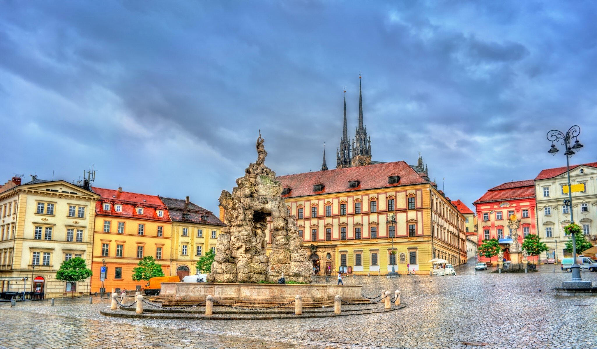 Parnas Fountain on Zerny trh square in the old town of Brno. Moravia, Czech Republic.