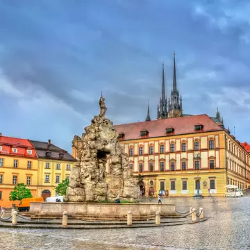 Parnas Fountain on Zerny trh square in the old town of Brno. Moravia, Czech Republic.