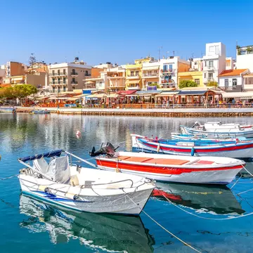 Boats in the harbor in Agios Nikolaos, Crete, Greece.