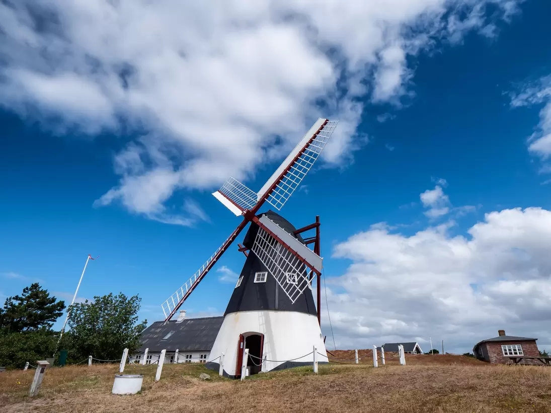 Old dutch windmill on the wadden sea island Mandoe, Denmark
