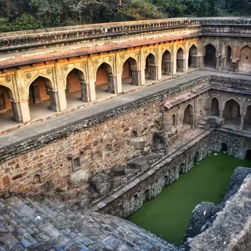 Rajon Ki Baoli step well in the Mehrauli Archaeological Park. New Delhi, India.