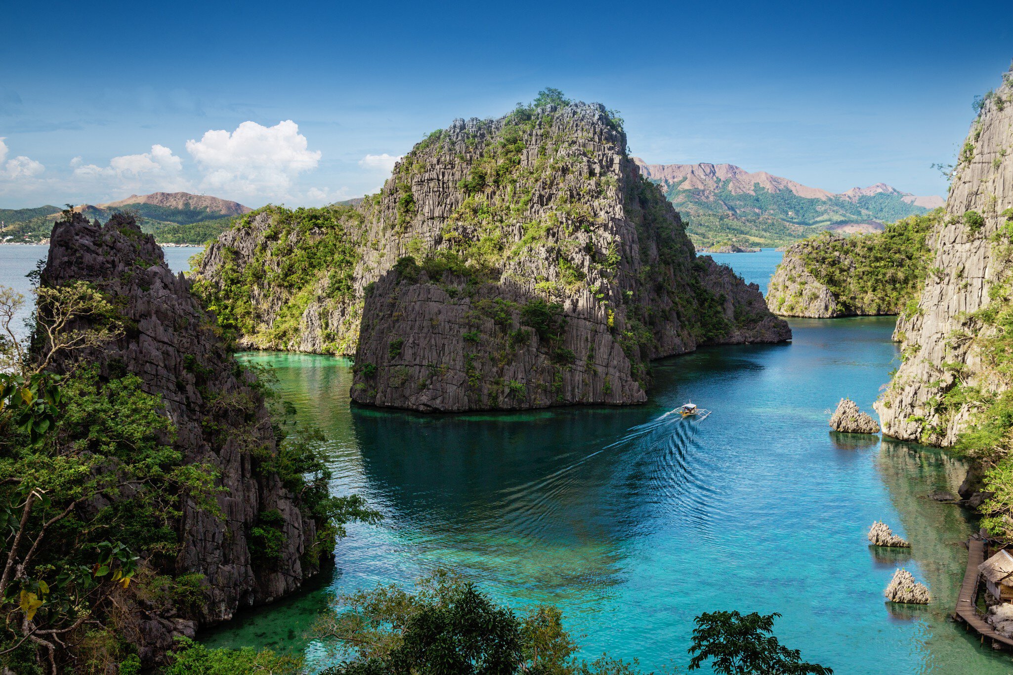 High-angle view of Kayangan Lake on Coron island.