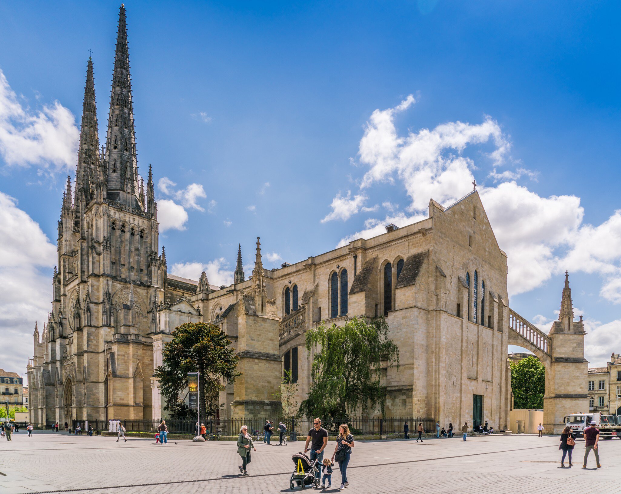 Tourists passing the Famous Cathadrale Saint-Andre de Bordeaux, France. 