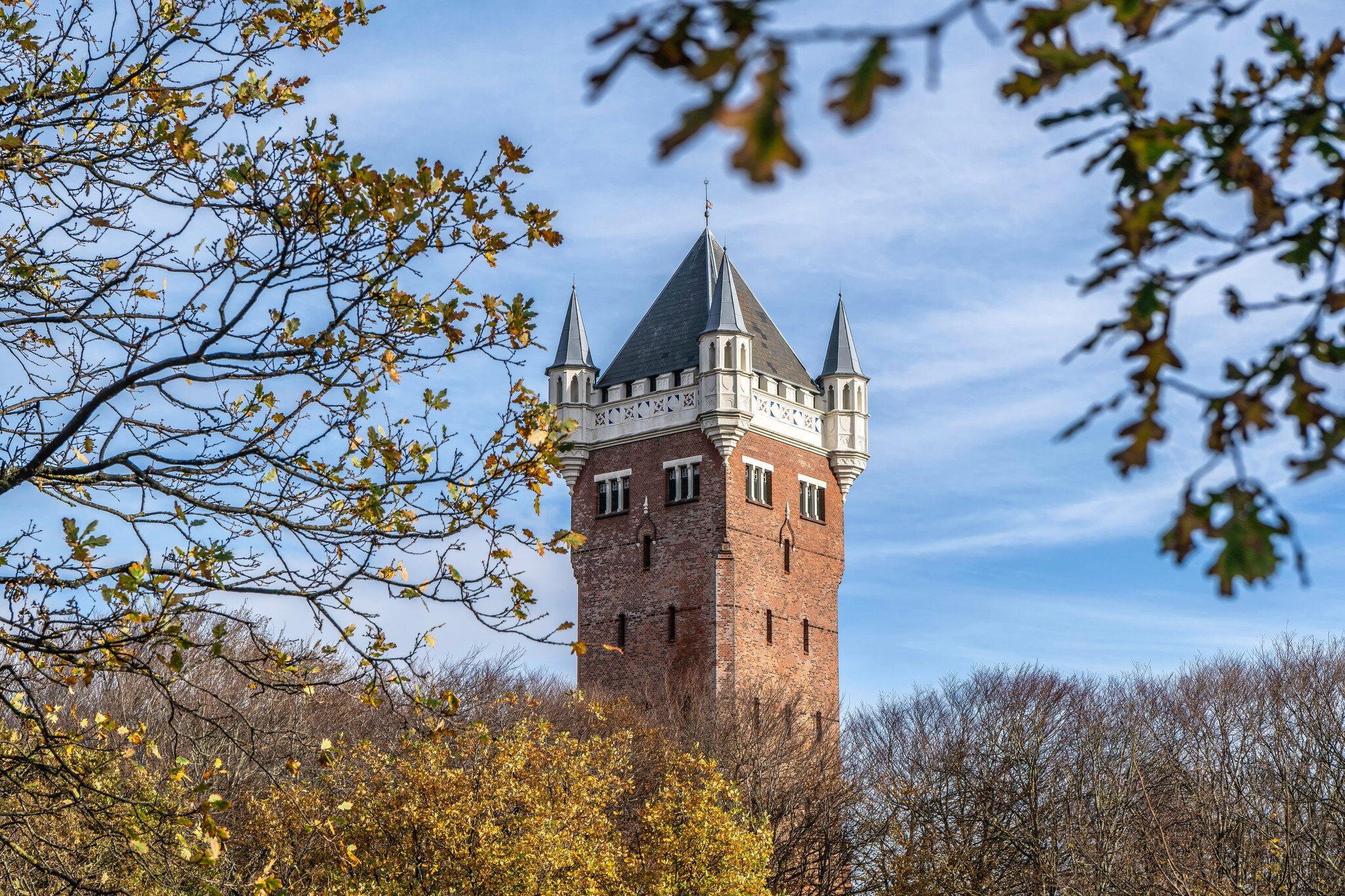 Facade of Esbjerg Vandtårn, water tower and old landmark in Esbjerg, Denmark.