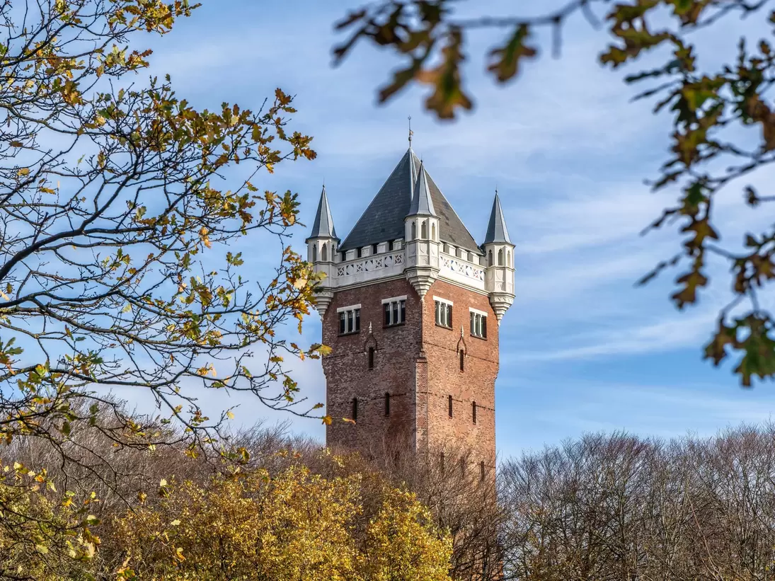 Facade of Esbjerg Vandtårn, water tower and old landmark in Esbjerg, Denmark.