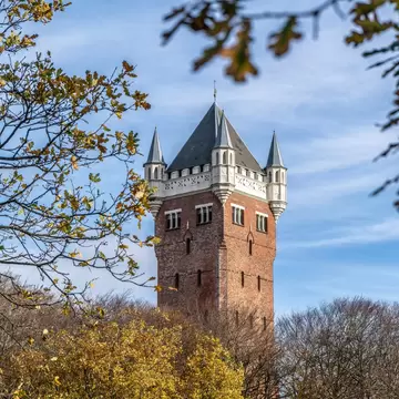 Facade of Esbjerg Vandtårn, water tower and old landmark in Esbjerg, Denmark.