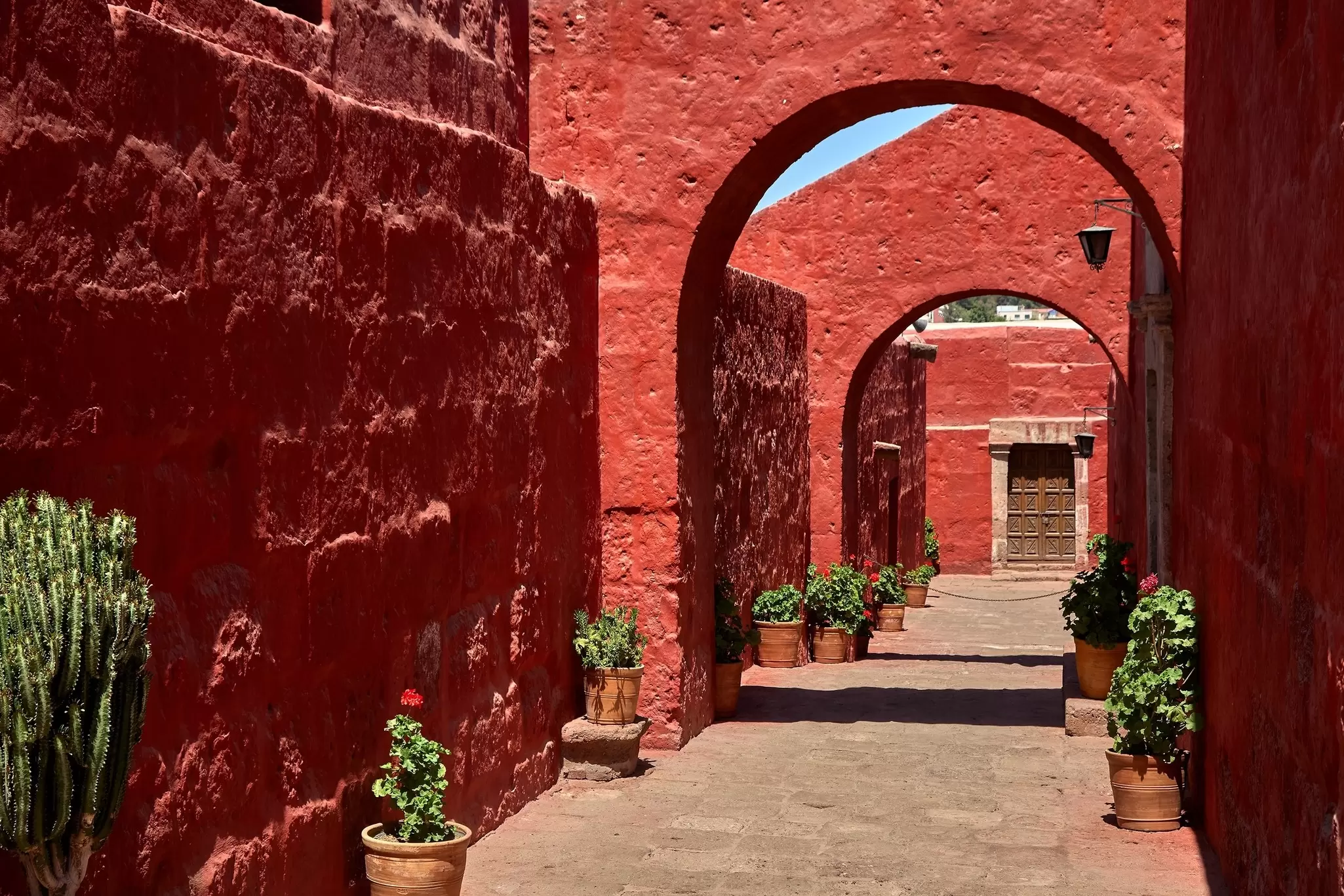 View of the cloisters of the Monasterio de Santa Catalina in Arequipa, Peru.