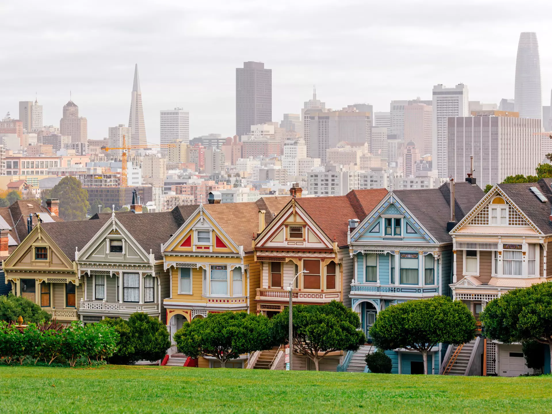 Multi-colored Painted Ladies houses at Alamo Square, San Francisco, California, USA