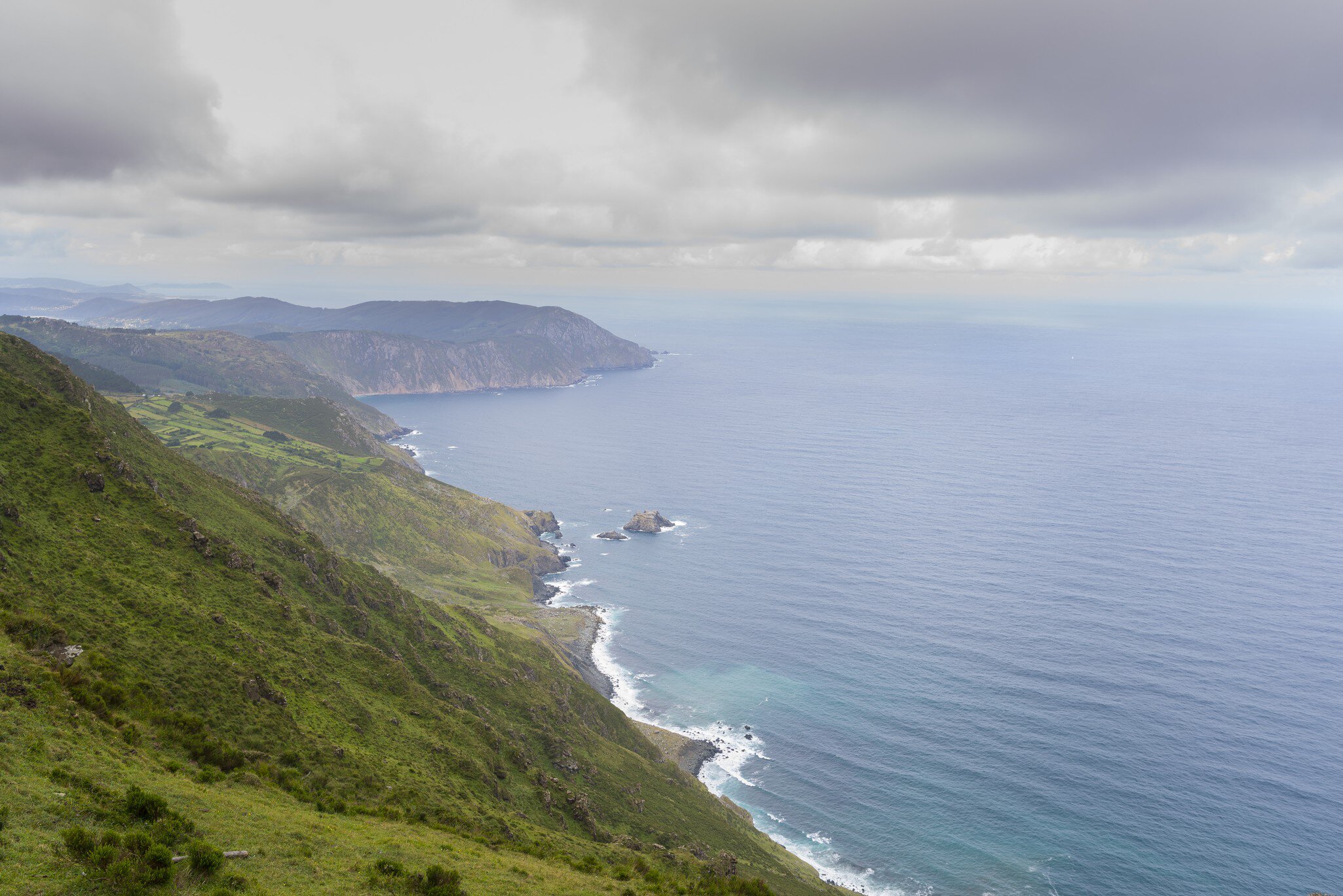 View of the sea from the cliffs of Garita de Herbeira in Rías Altas, Spain.