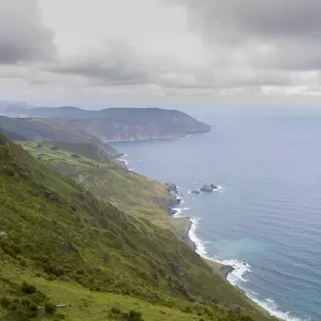 View of the sea from the cliffs of Garita de Herbeira in Rías Altas, Spain.