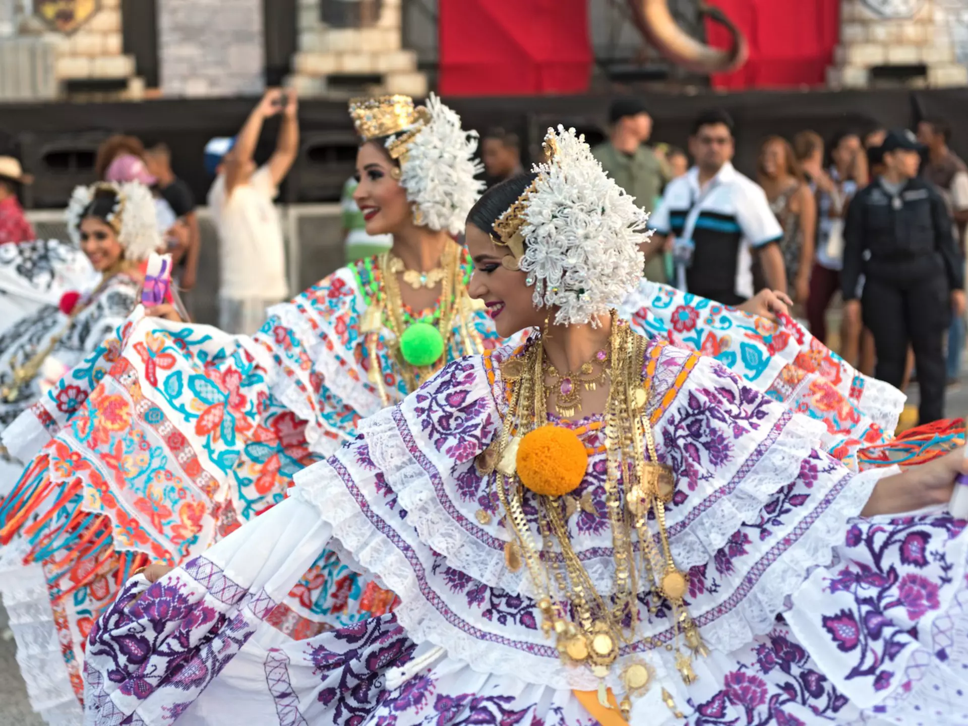 PANAMA CITY, PANAMA - MARCH 04, 2019: folklore dances in traditional costume at the carnival in the streets of panama city panama; Shutterstock ID 1354636079; your: Brian Healy; gl: 65050; netsuite: Lonely Planet Online Editorial; full: Best time to visit Panama City