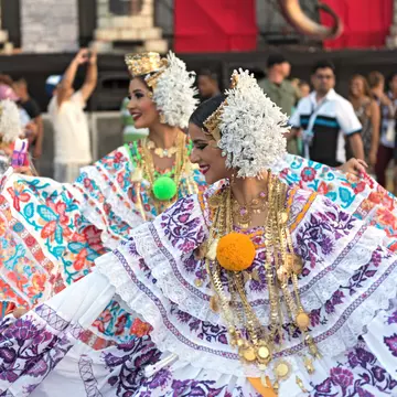 PANAMA CITY, PANAMA - MARCH 04, 2019: folklore dances in traditional costume at the carnival in the streets of panama city panama; Shutterstock ID 1354636079; your: Brian Healy; gl: 65050; netsuite: Lonely Planet Online Editorial; full: Best time to visit Panama City