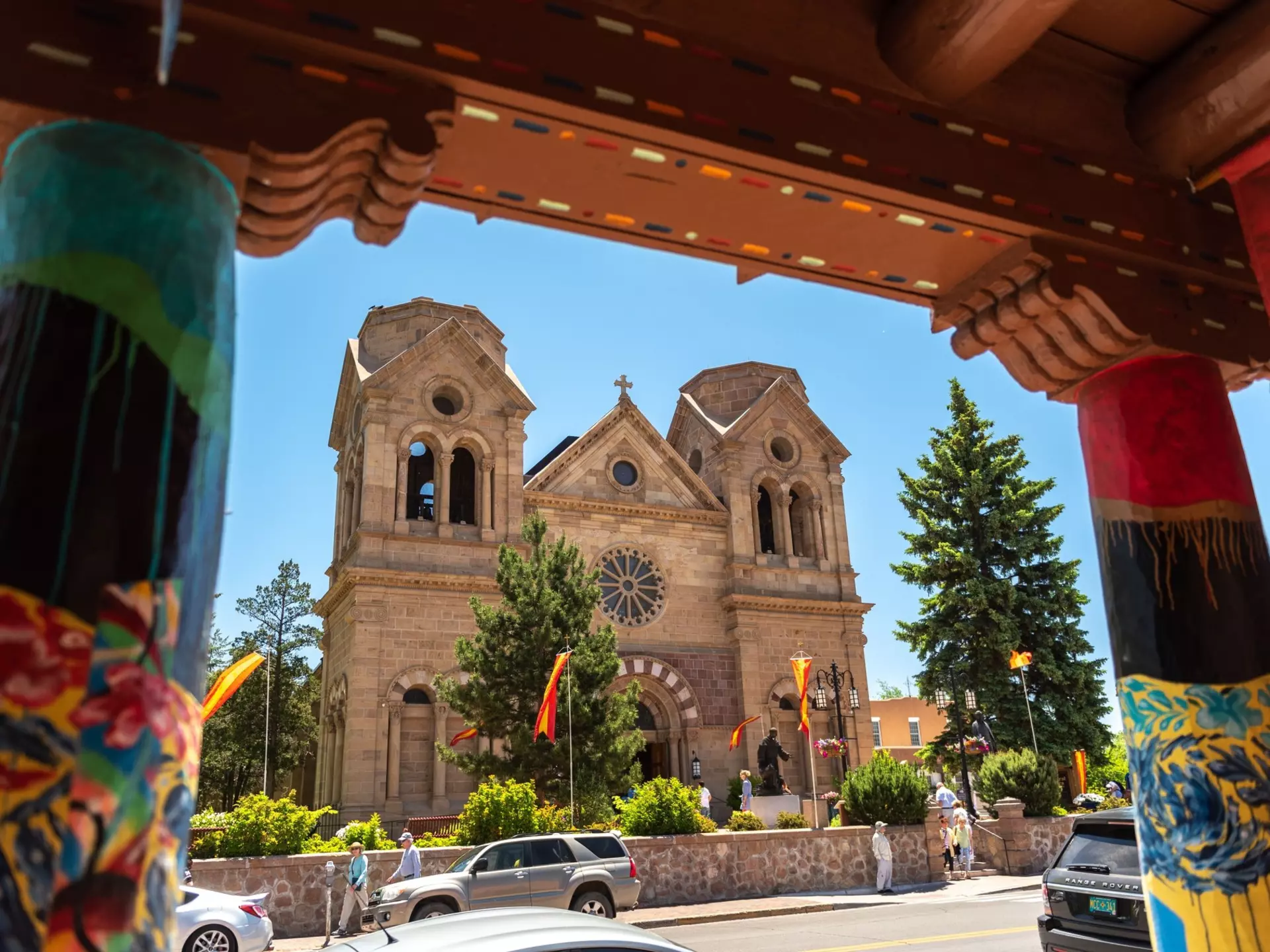 The exterior of a cathedral basilica on a sunny day