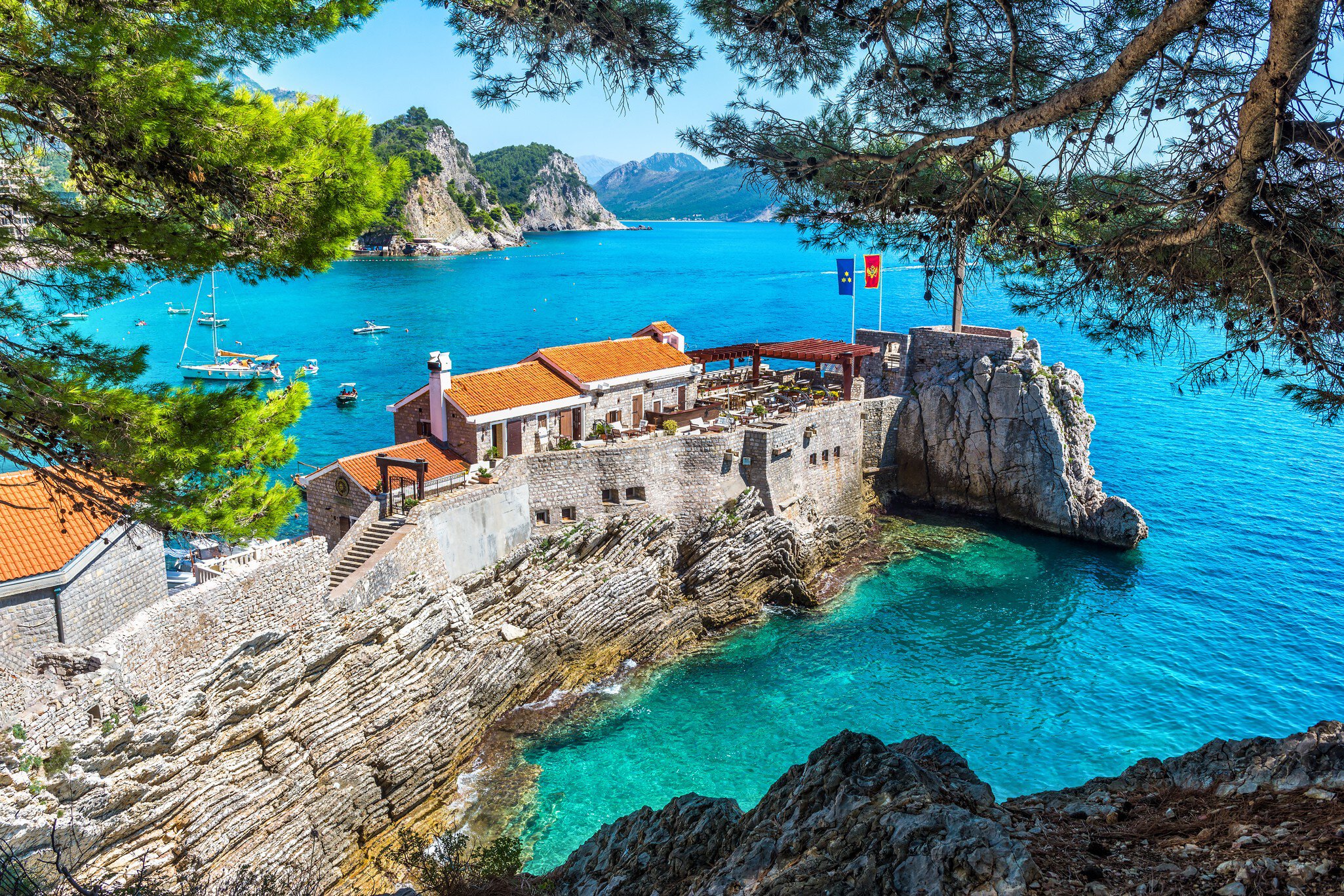 Venetian fortress in Petrovac at sunny day in Montenegro