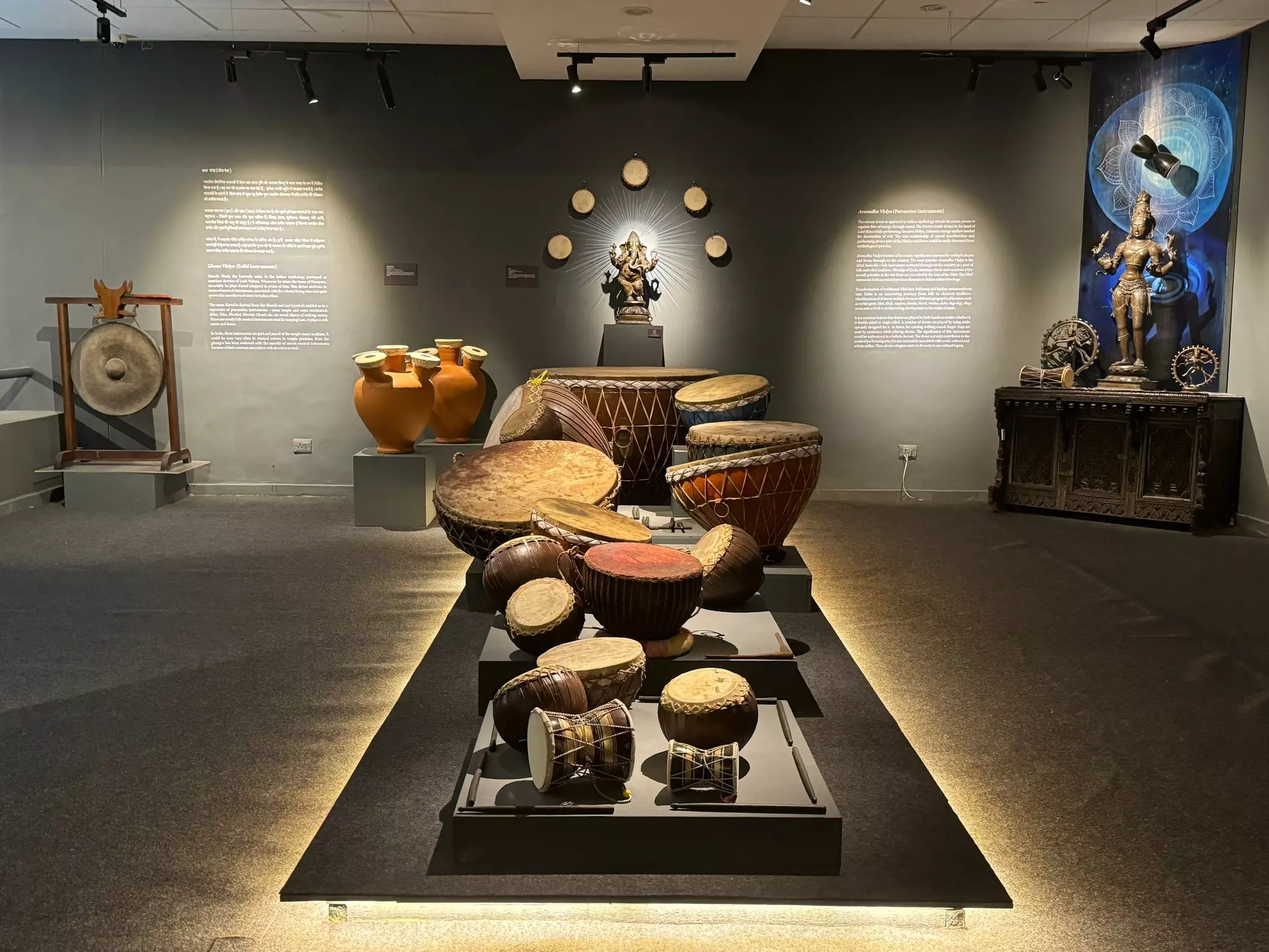 Tribal and classicial musical instruments at the National Crafts Museum in New Delhi, India.