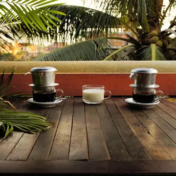 Coffee dripping in Vietnamese style with milk Ca Phe Sua under palm trees.
aluminum, asia, asian, background, beverage, black, boiling, brew, brewed, brewing, cafe, caphe, coffee, condensed, container, cup, drink, drip, effect, filter, flavor, glass, gourmet, hot, instagram, milk, pot, preparation, refreshment, restaurant, spoon, strong, style, sua, sweet, table, traditional, two, vietnam, vietnamese, vintage, water, white