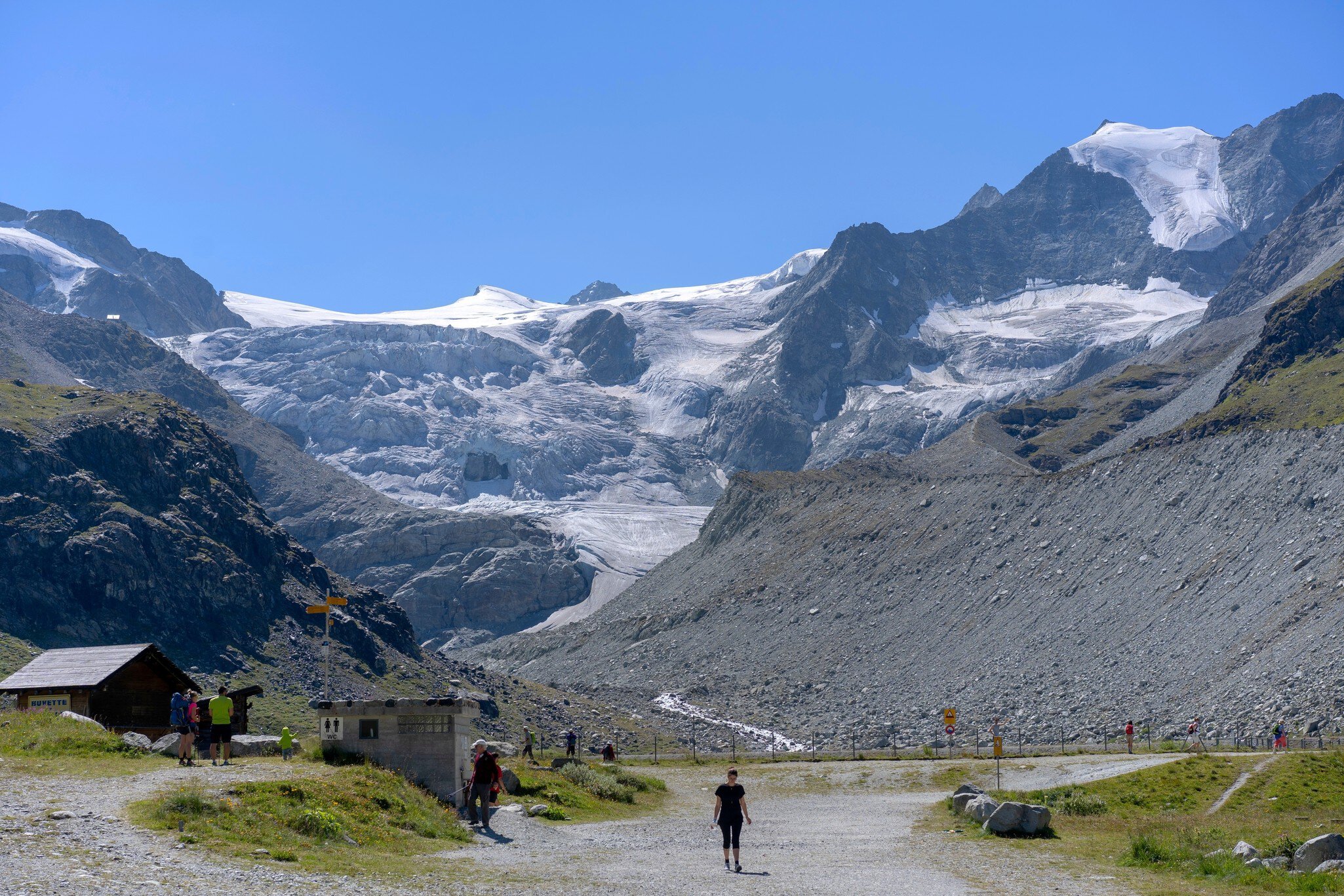 Moiry Glacier in the Swiss Alps with beautiful mountain panorama on a sunny summer day. Photo taken August 12th, 2018, Moiry Galcier, Grimentz, Switzerland.; Shutterstock ID 2205687697;