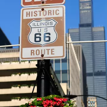 Street signs commemorating the start of the famous U.S. Route 66, Chicago, Illinois, USA