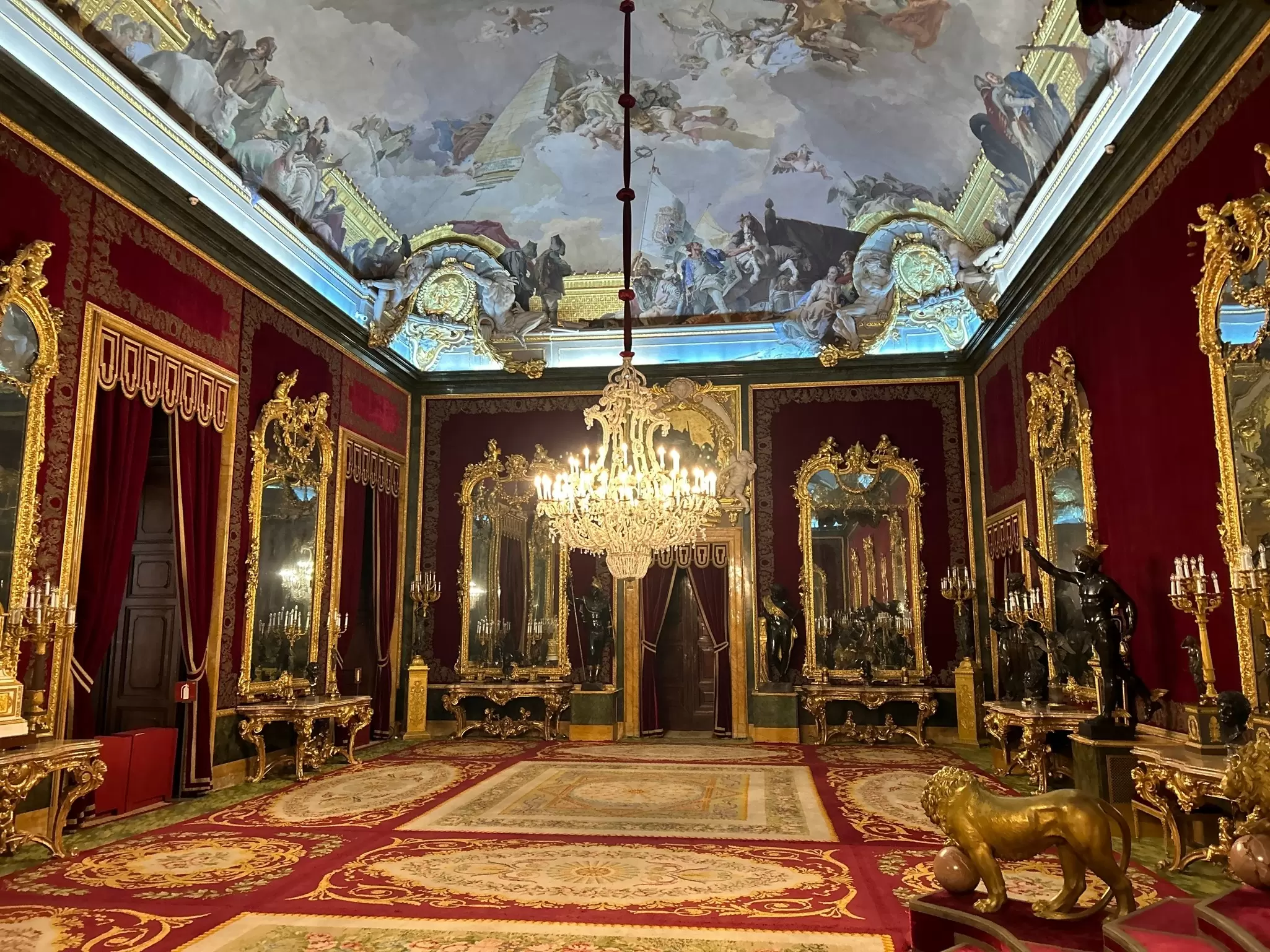 View of the Throne Room inside the Palacio Real in Madrid, Spain.