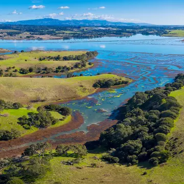 Aerial Panoramic View of Elkhorn Slough, Moss Landing, California. Elkhorn Slough is a 7-mile-long tidal slough and estuary on Monterey Bay in Monterey County, California. , License Type: media, Download Time: 2025-05-29T19:41:31.000Z, User: LP_ASouza, Editorial: false, purchase_order: 65050 - Digital Destinations and Articles, job: Lonely Planet, client: The best day trips from San Francisco, other: Amy Souza
