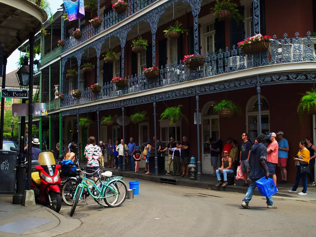 New Orleans, United States – March 28, 2022: A crowd on Royal Street in the French Quarter of New Orleans