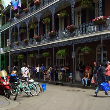 New Orleans, United States – March 28, 2022: A crowd on Royal Street in the French Quarter of New Orleans
