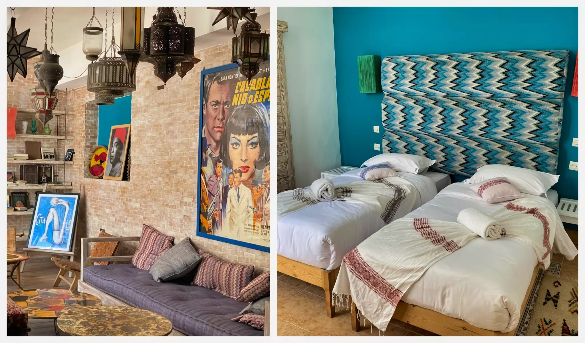 The reception area and bedroom at Mama Souri, Essaouira © Sally Kirby / Lonely Planet