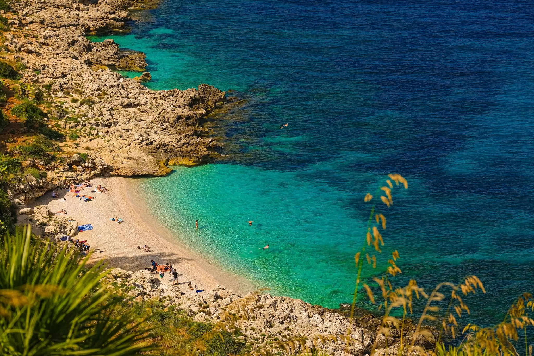 Paradise empty beach with no people and turquoise sea named 'Cala Capreria' at the natural reserve “Riserva dello Zingaro”, Scopello, Sicily, Mediterranean Sea, Italy., License Type: media, Download Time: 2026-03-05T19:28:58.000Z, User: LP_YKhanna, Editorial: false, purchase_order: 65050 - Digital Destinations and Articles, job: LP, client: Journeys, other: Yuvraj Khanna
