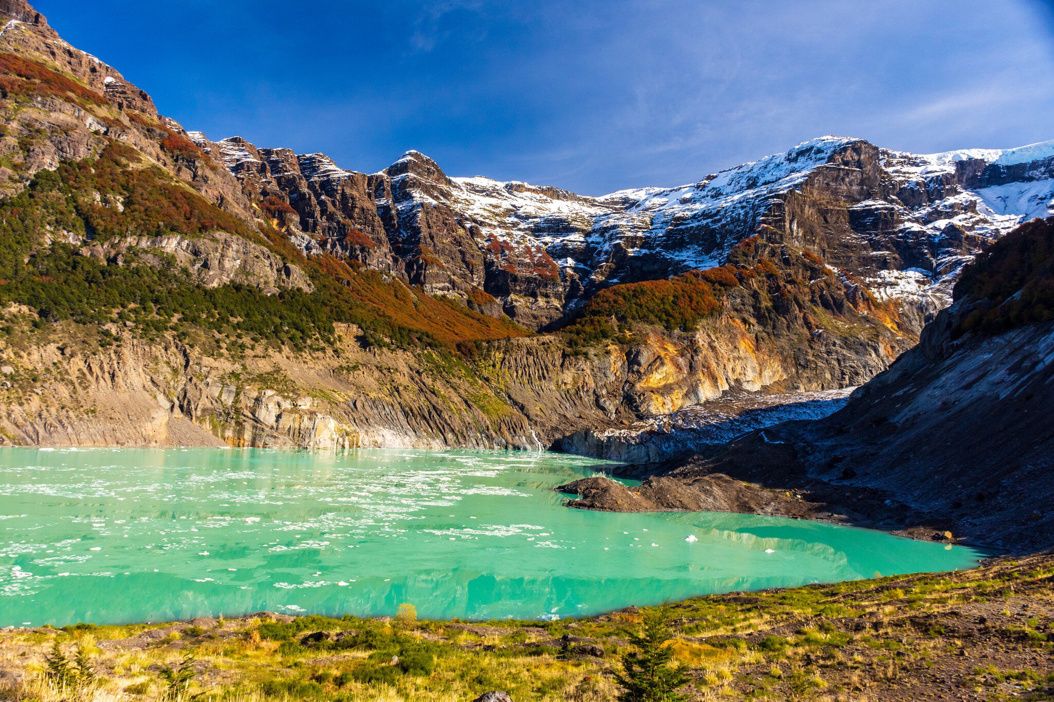 View of the Ventisquero Negro glacial lake in Nahuel Huapi National Park, Argentina.